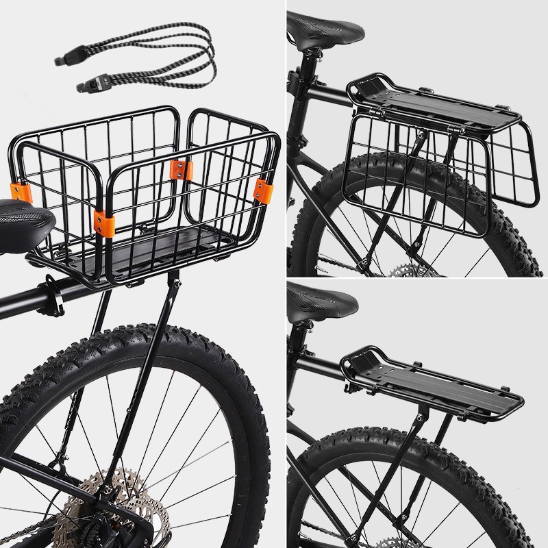 Rear Bike Rack with Basket Aluminum Alloy Adjustable Foldable Basket with Cord