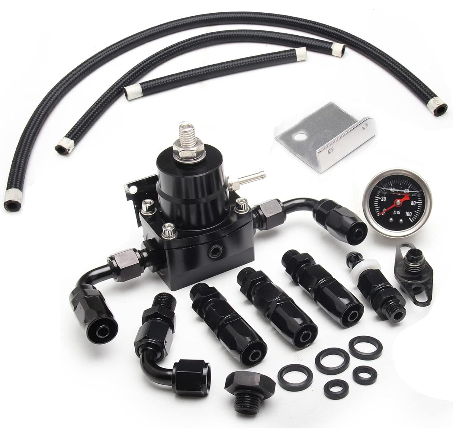 Universal Black Adjustable Fuel Pressure Regulator Kit 100psi Guage AN6 Fitting