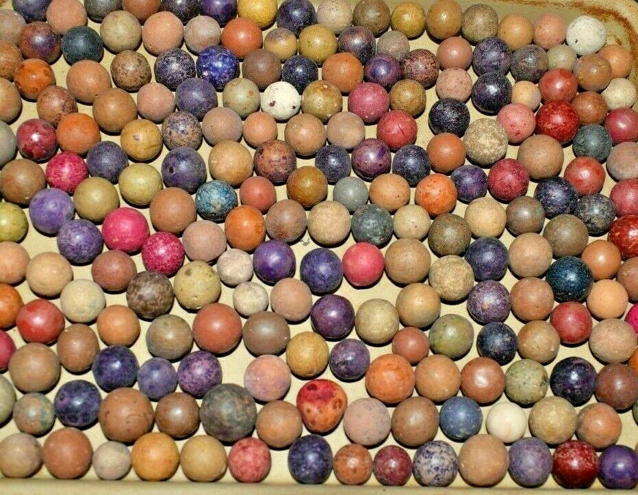 1800s Civil War era Colored Dye's Clay Marbles Lot of 24 Size .500" = 1/2" + or-