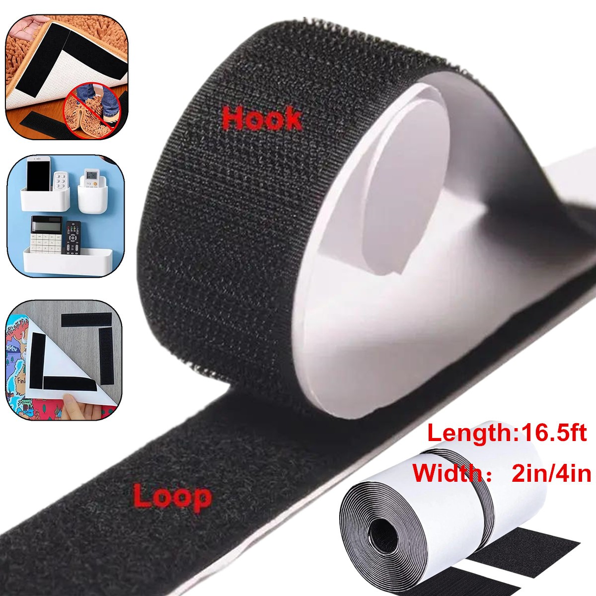 16.5ft Hook Loop Self Adhesive Fastener Tape Heavy Duty Double Sided Sticky Tape
