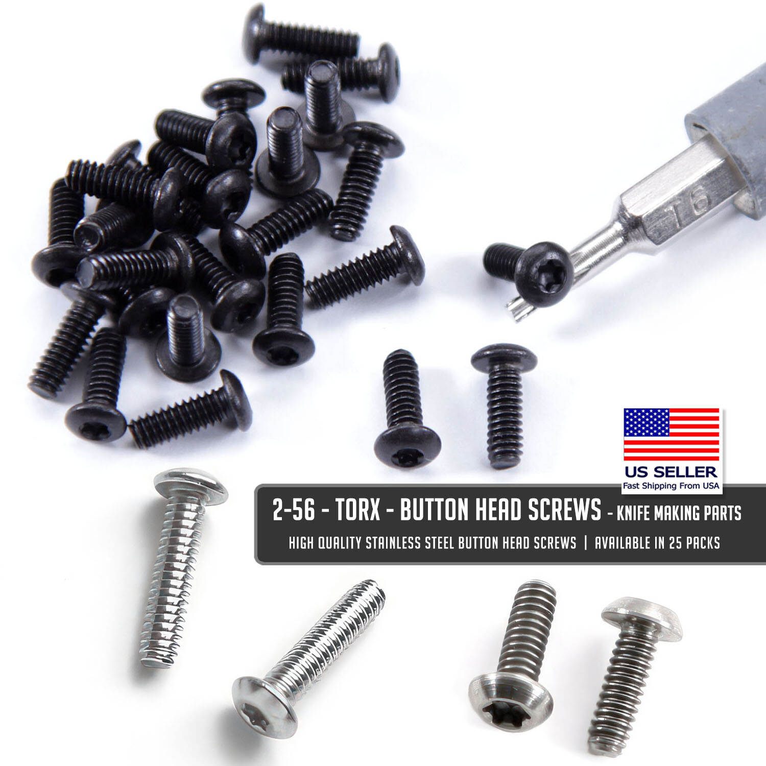 2-56 - TORX - Button Head Screws - Knife Making Parts - 25 Count