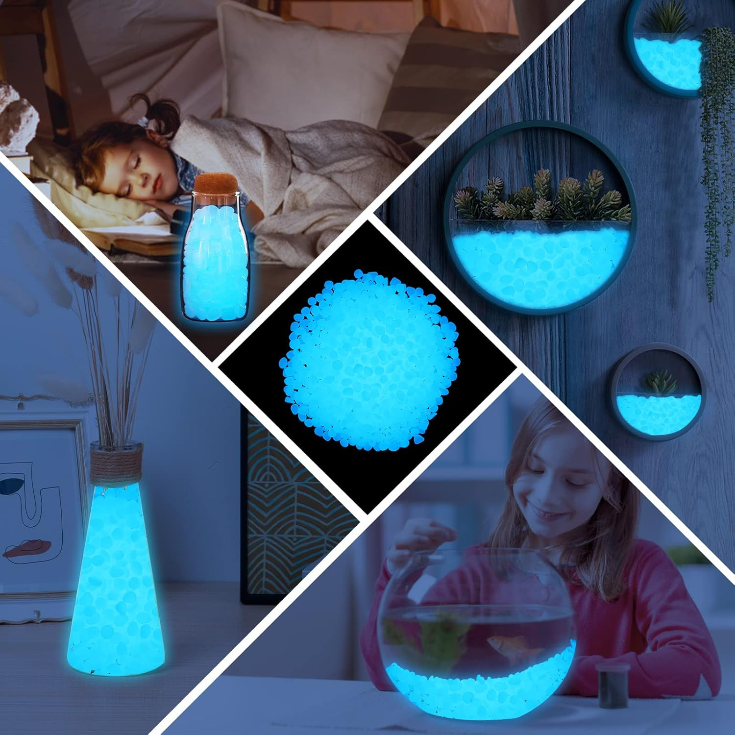 1000PC Glow in the Dark Stones Glowing Rocks Luminous Pebbles for Outdoor Decor,