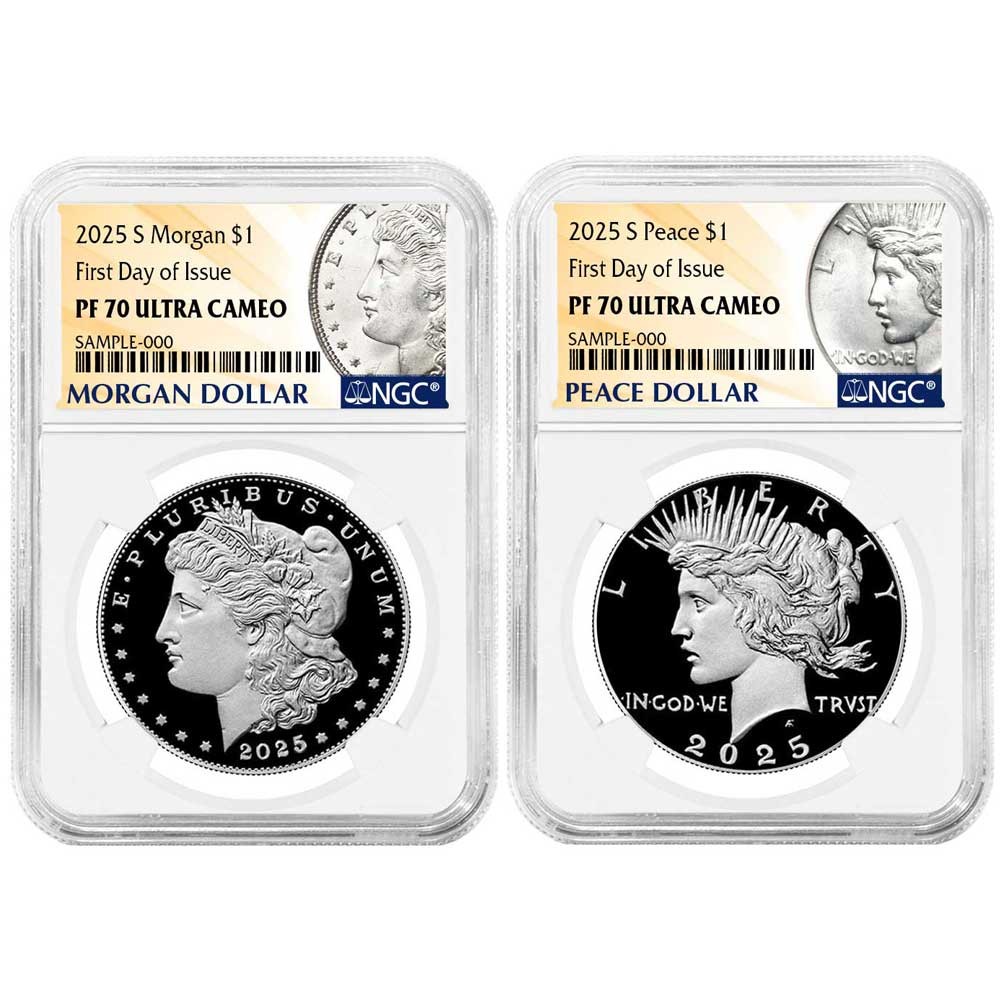 2025-S Proof $1 Morgan and Peace Silver Dollar 2pc Set NGC PF70UC FDI Morgan