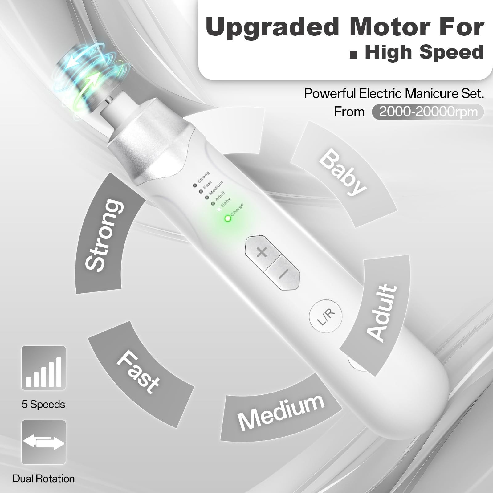 Cordless Rechargeable Electric Nail File Drill for Acrylic Nails Thick Toenails