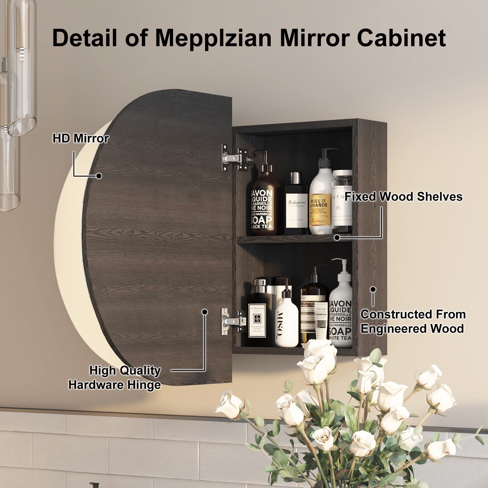 Oval Medicine Cabinet with Mirror Bathroom Mirror Cabinet with 5 Storage,2 Doors