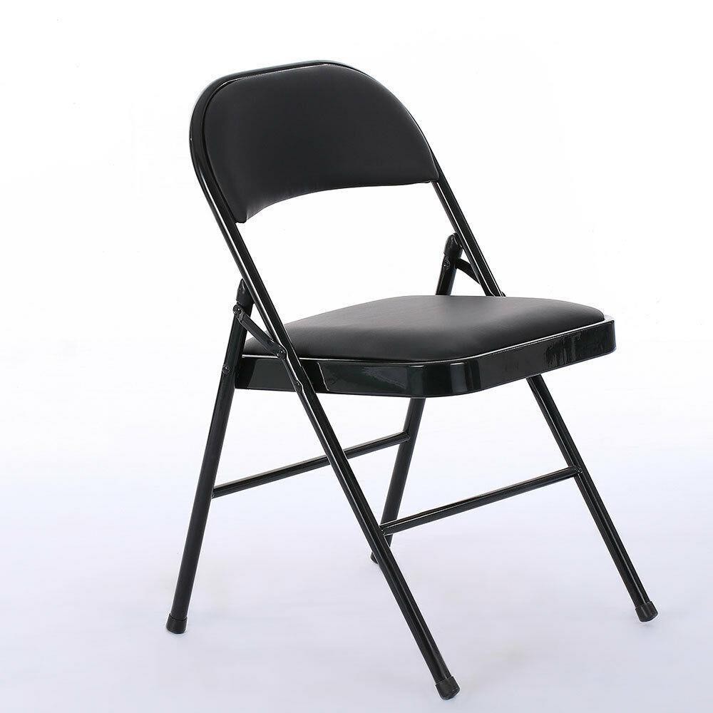 6 Commercial Folding Chairs Steel Frame Fabric Padded Seat for Indoor Outdoor