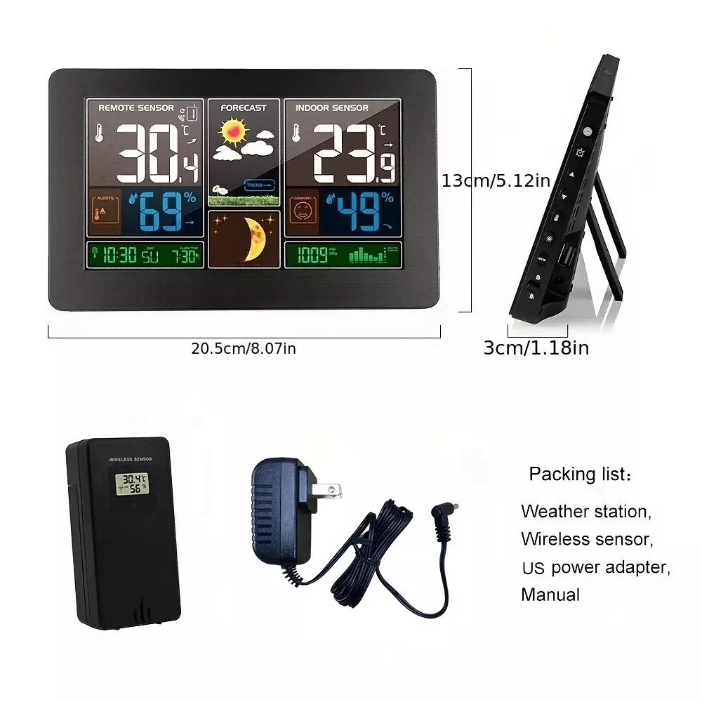 Digital LCD Weather Station Clock Indoor & Outdoor Calendar Thermometer