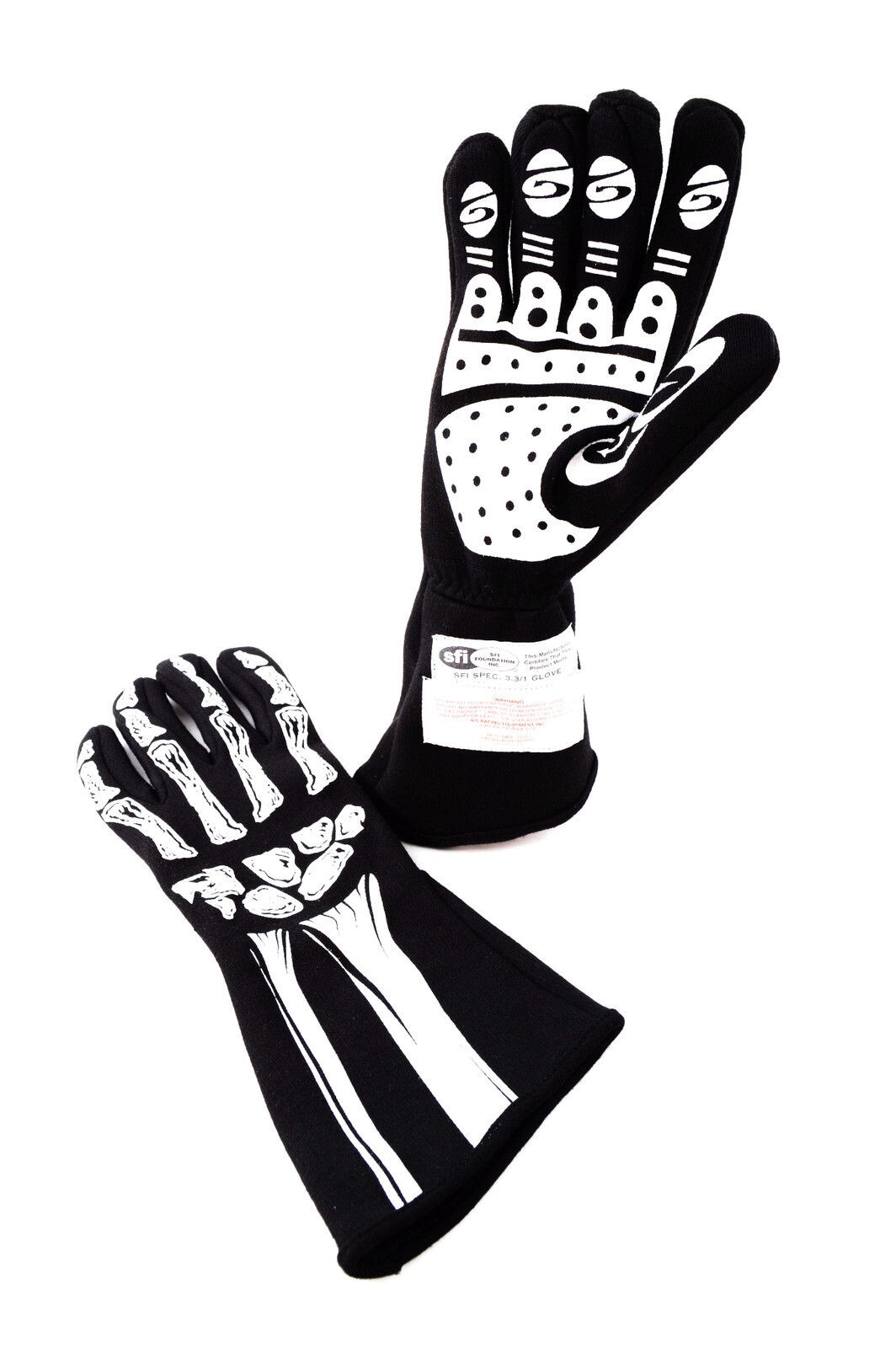 RJS RACING SFI 3.3/1 NEW SKELETON RACING GLOVES BLACK / WHITE SIZE XL 600080135