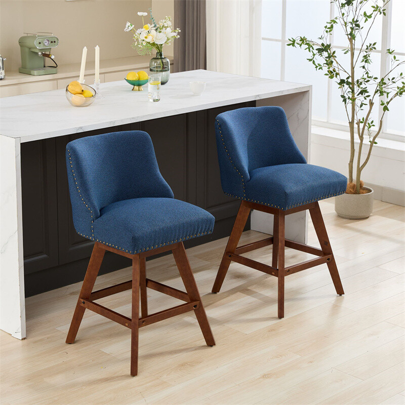 Set 2 Counter Height Swivel Barstools,26'' H Seat Height Upholstered Bar Stools