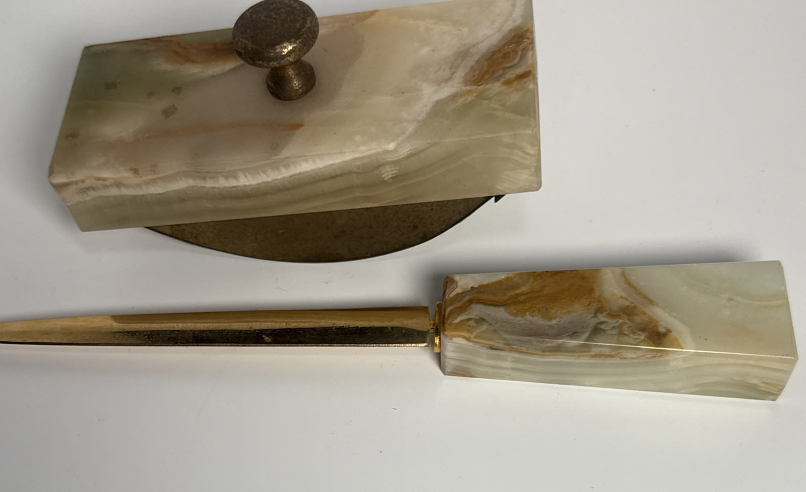 Onyx Italian Marble Rocker Desk Ink Blotter & Letter Opener