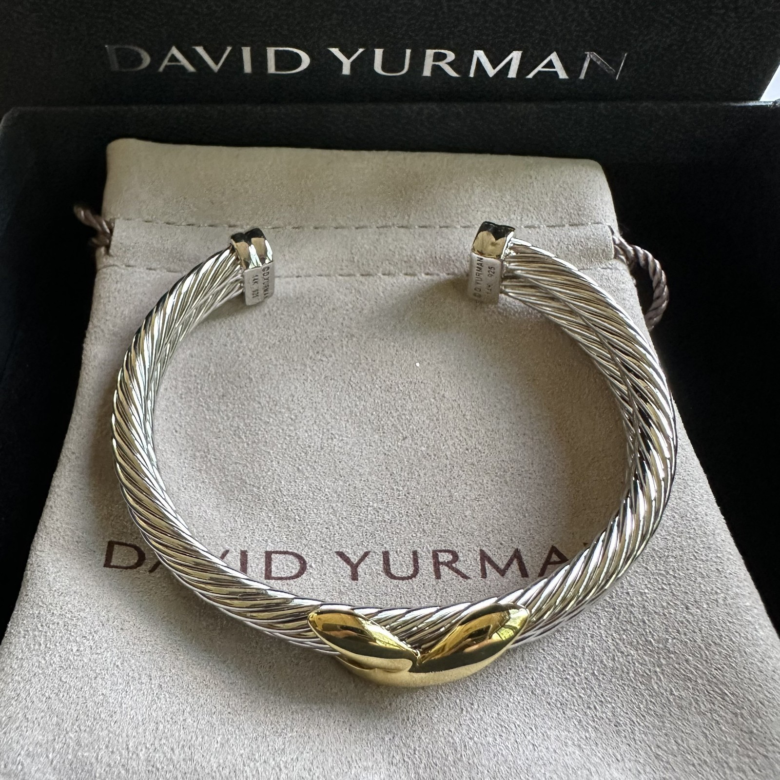 David Yurman Sterling Silver 10mm Cable Flex X Station Bracelet with 18K Gold M