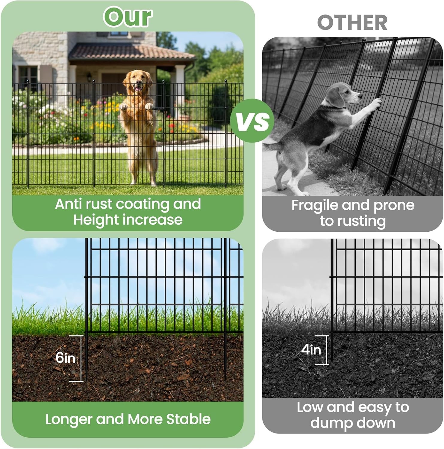 SLSY Metal Garden Fence Animal Barrier with Gate No Dig Dog Pet Fence 7/13 Panel