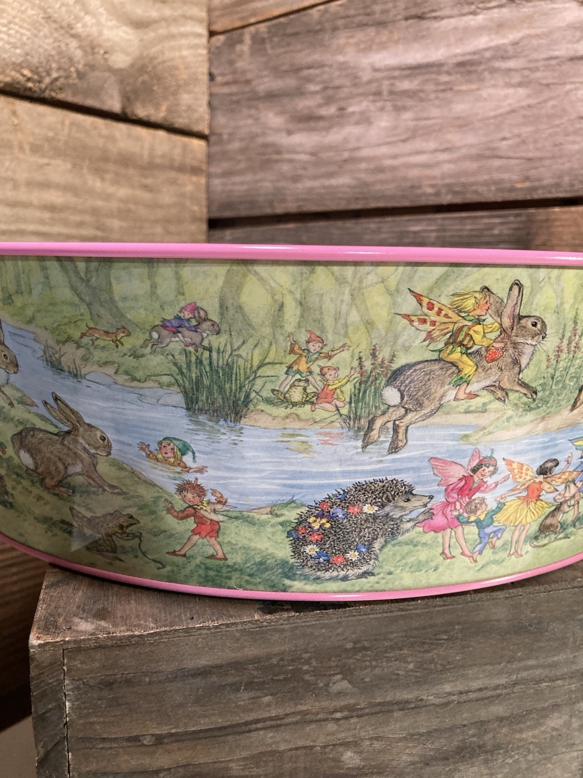 VTG Metal Easter Tin W/ Handles By Schylling 1996 Fairies Flowers
