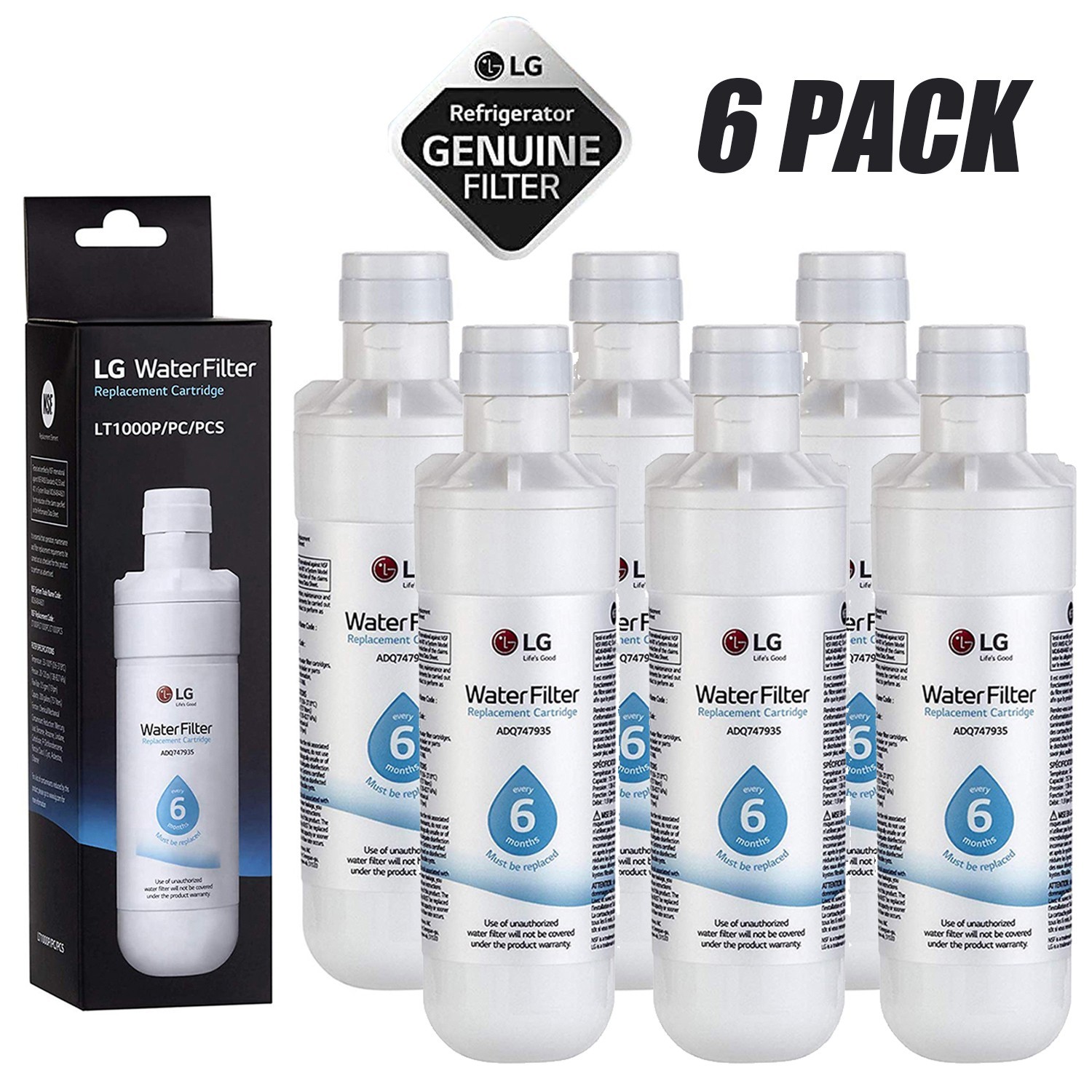 For LT1000P 6Month / 200Gal Capacity Replacement Refrigerator Water Filter 6PACK