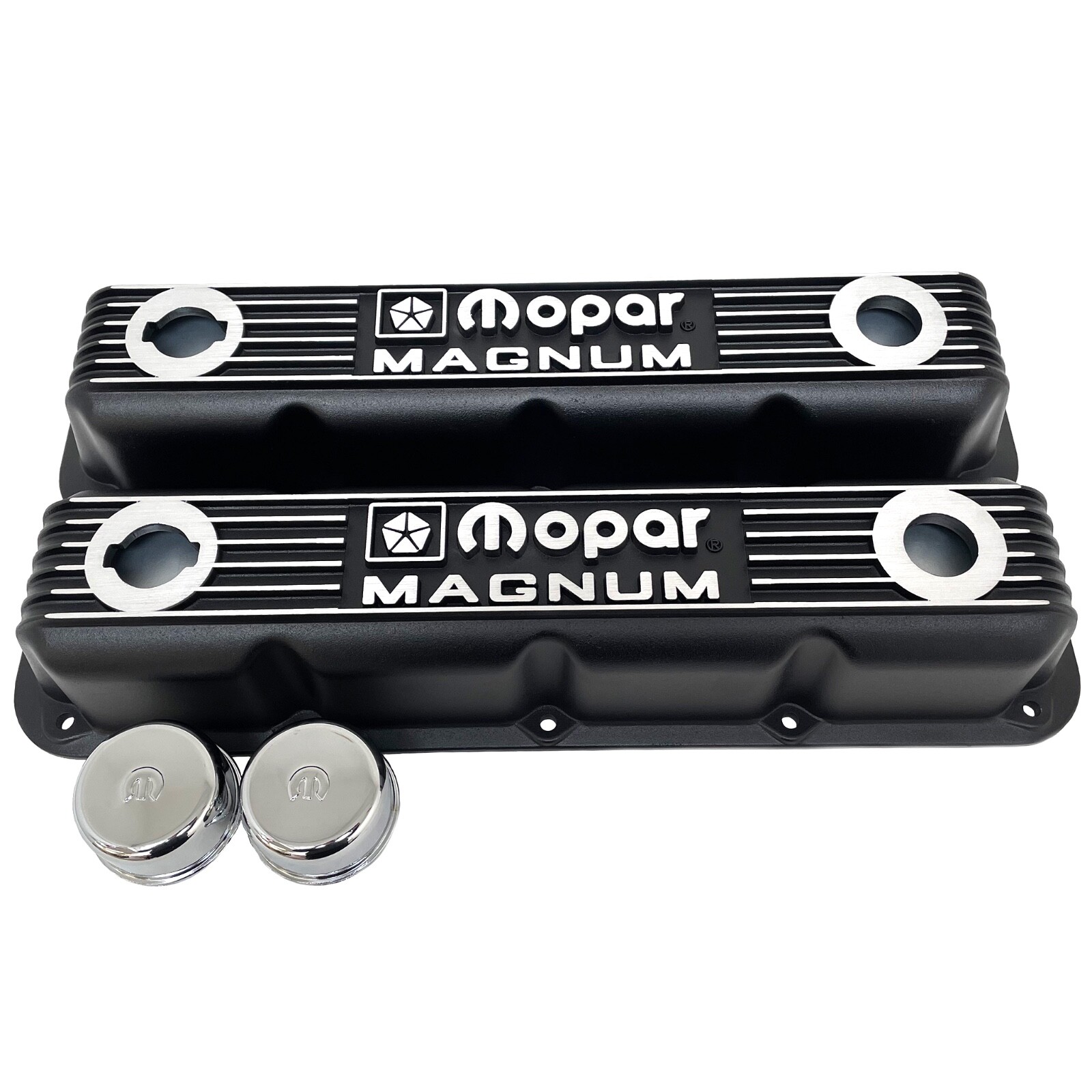 NOS Mopar MAGNUM Black Finned Valve Cover Set, 5.2L / 5.9L V8