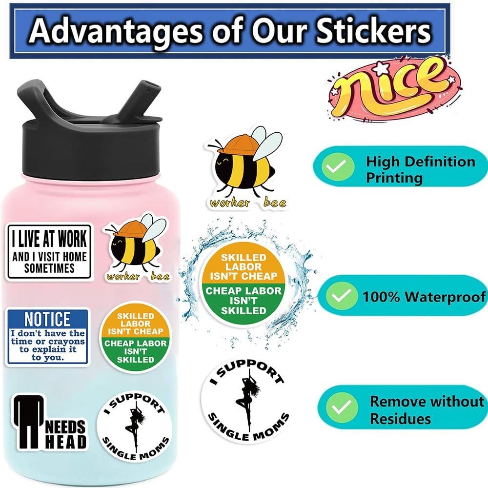 100pcs Funny Hard Hat Stickers (Dirty) for Adult Tool Box, Helmet, Black