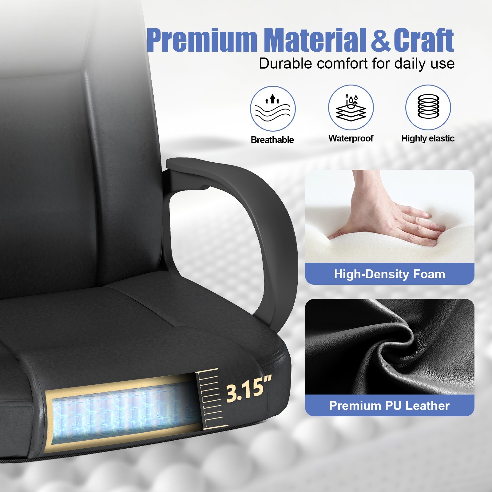 Small Office Chair, Executive PU Leather Desk chair Mid back Swivel Task chair