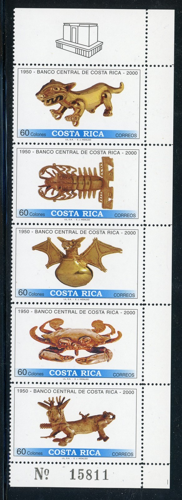COSTA RICA MNH: Scott #534 National Bank 50th Ann Pre-Columbian #1 CV$10