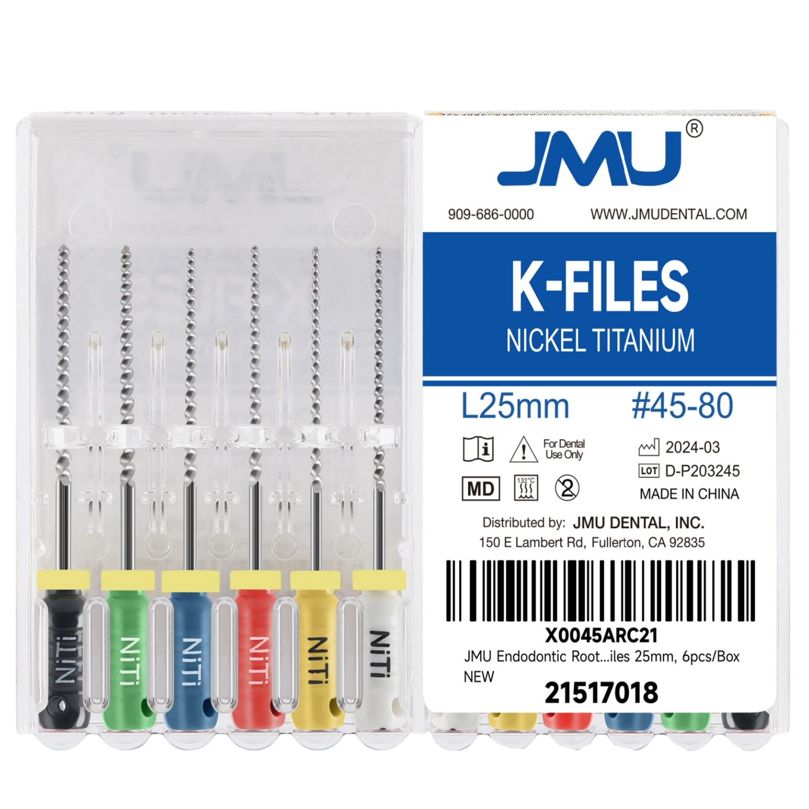 JMU Dental Endodontic Endo K Files NiTi Hand Use Root Canal Files 21/25/28/31mm