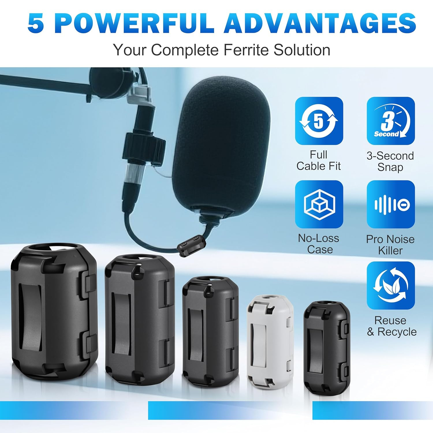 24Pcs Professional Ferrite Beads, Snap-On Ferrite Choke Core Kit for Usb/Audio/P