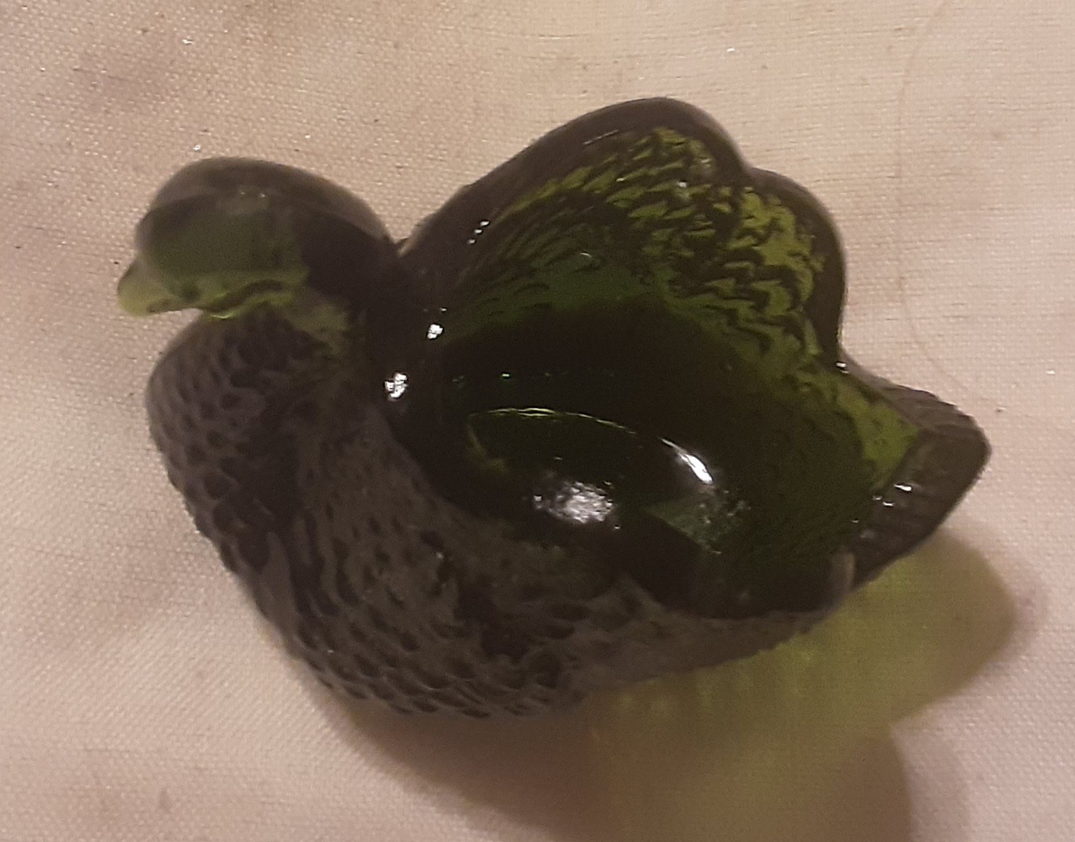 Vintage Deep Dark Green Glass Salt Cellar/Dip Swan