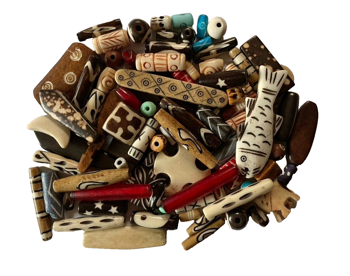 Buffalo Bone Beads, 76 Pcs Total, 32 Spacers, 40 Larger, 4 Pendants, Most Paired