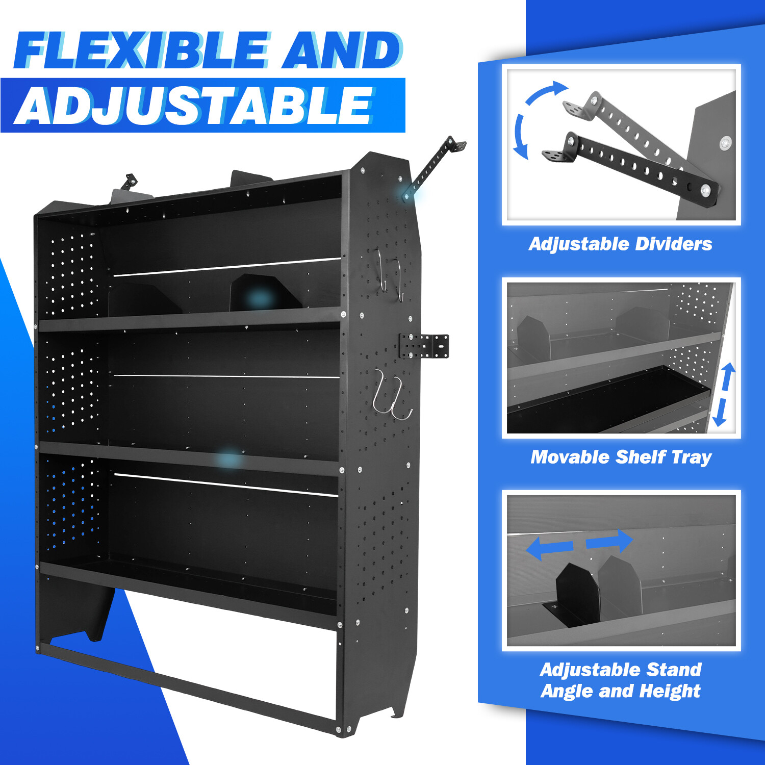 2Cargo Van Shelving Storage for Mid/High Roof Ford Transit 52''W x 60''H x 13''D