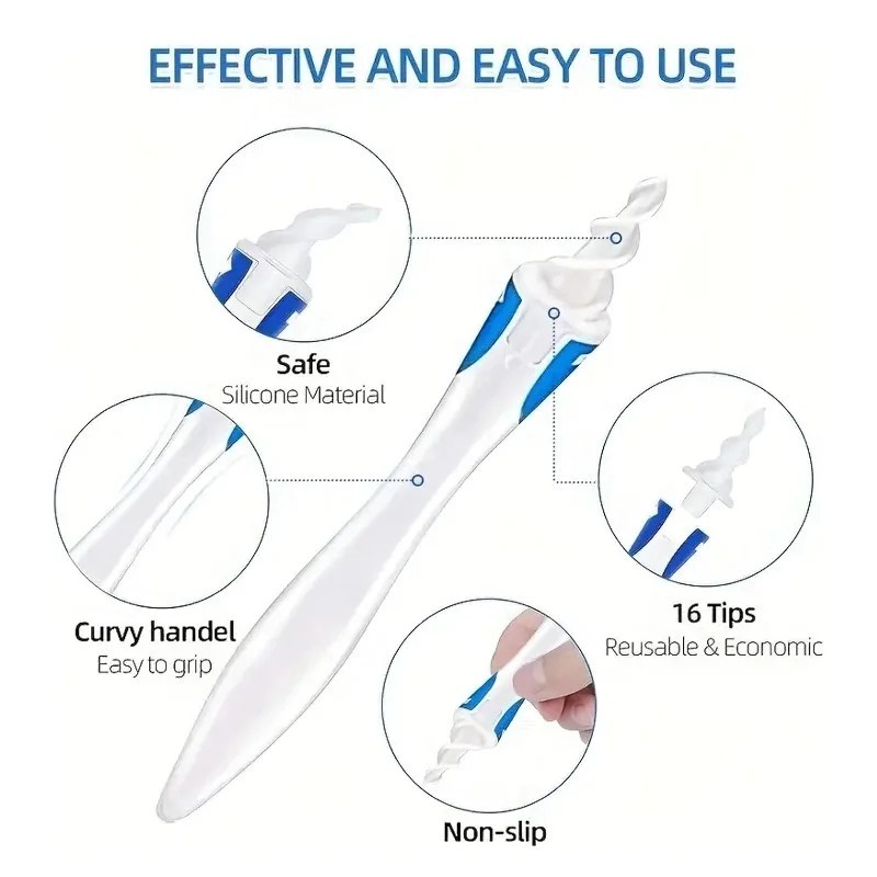 Smart Swab The Original Safe Spiral Ear Wax Remover Kit with 16 Replaceable Tips