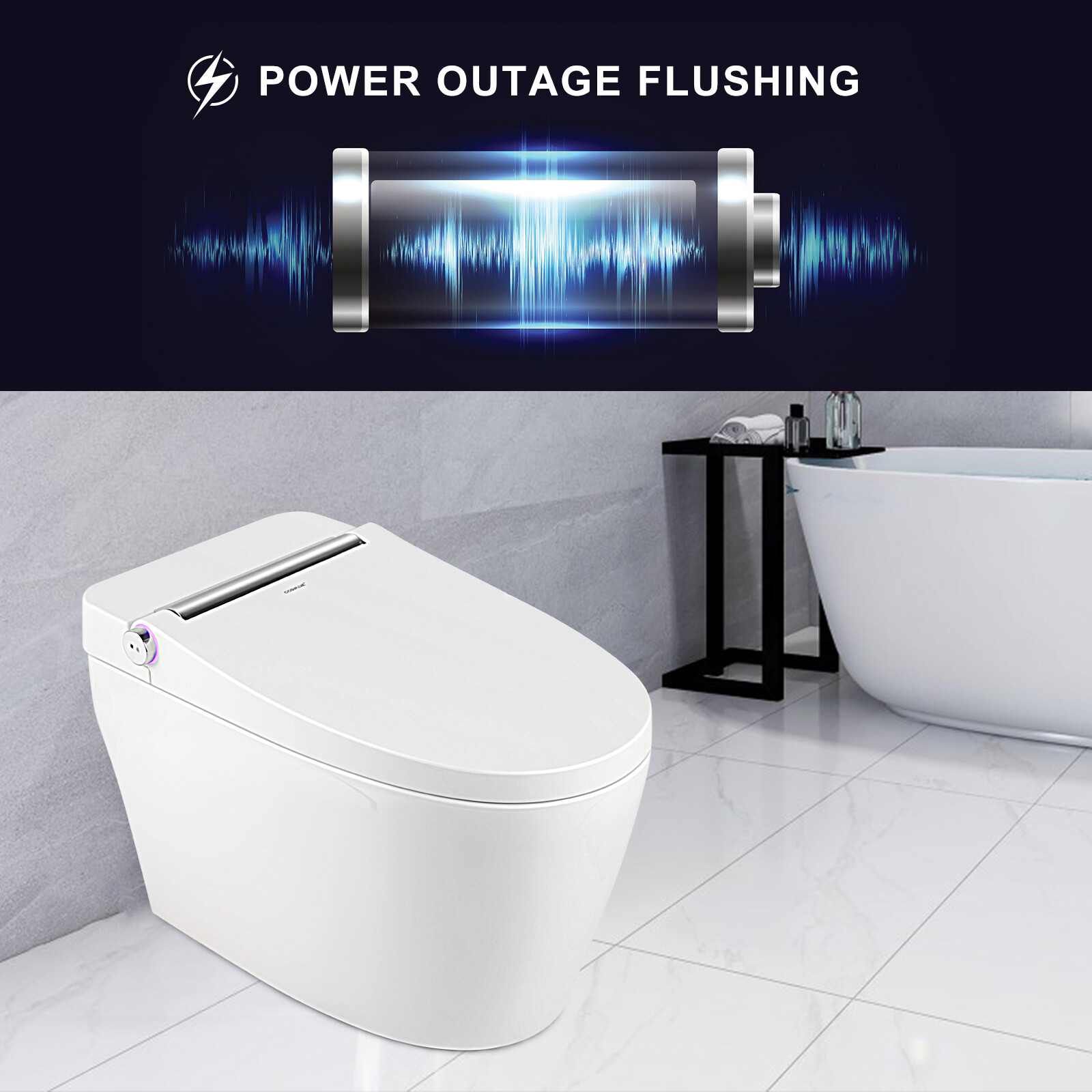 One Piece Electronic Smart Toilet Heat Auto Flush Foot Sensor Night Light