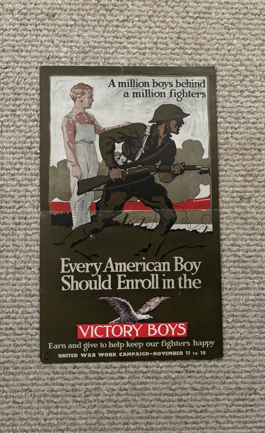Original WWI Poster A Million Boys Behind A Million Fighters Victory Boys