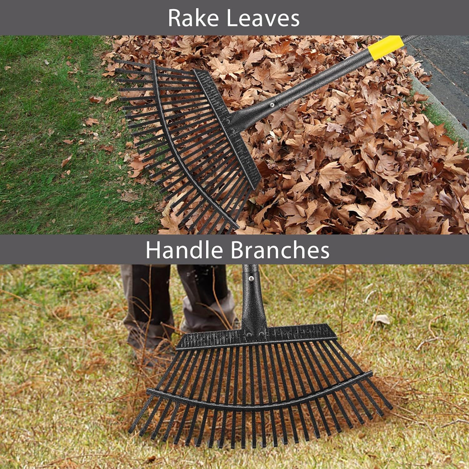 30~60" Long handle 25 Metal Tines Effective Rack for Yard Lawn Shrub tree Leaves