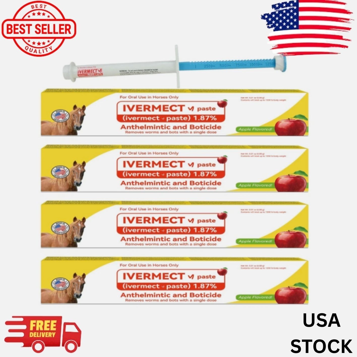 4 Pack New Paste Horse Dewormer Apple Flavor Exp 07/26 Free Shipping USA