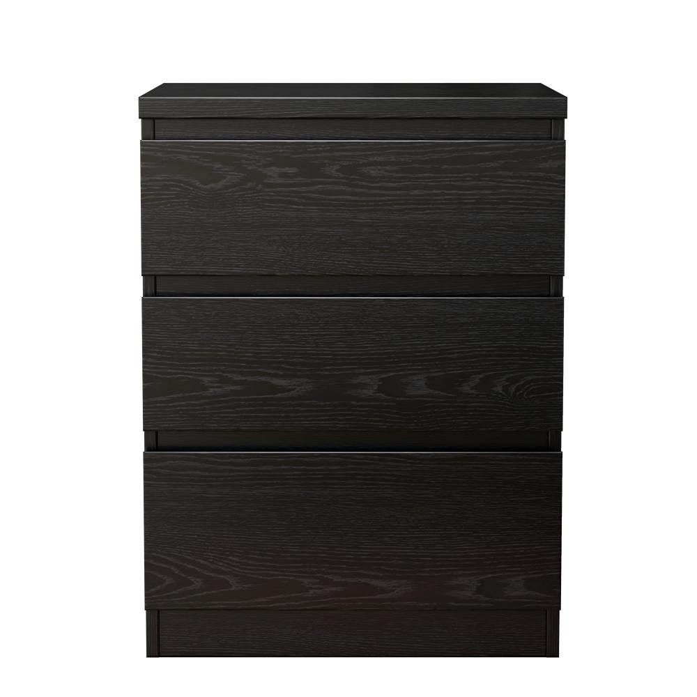 Modern Black Nightstand with 3 Drawers, Handle-Free Bedroom Dresser