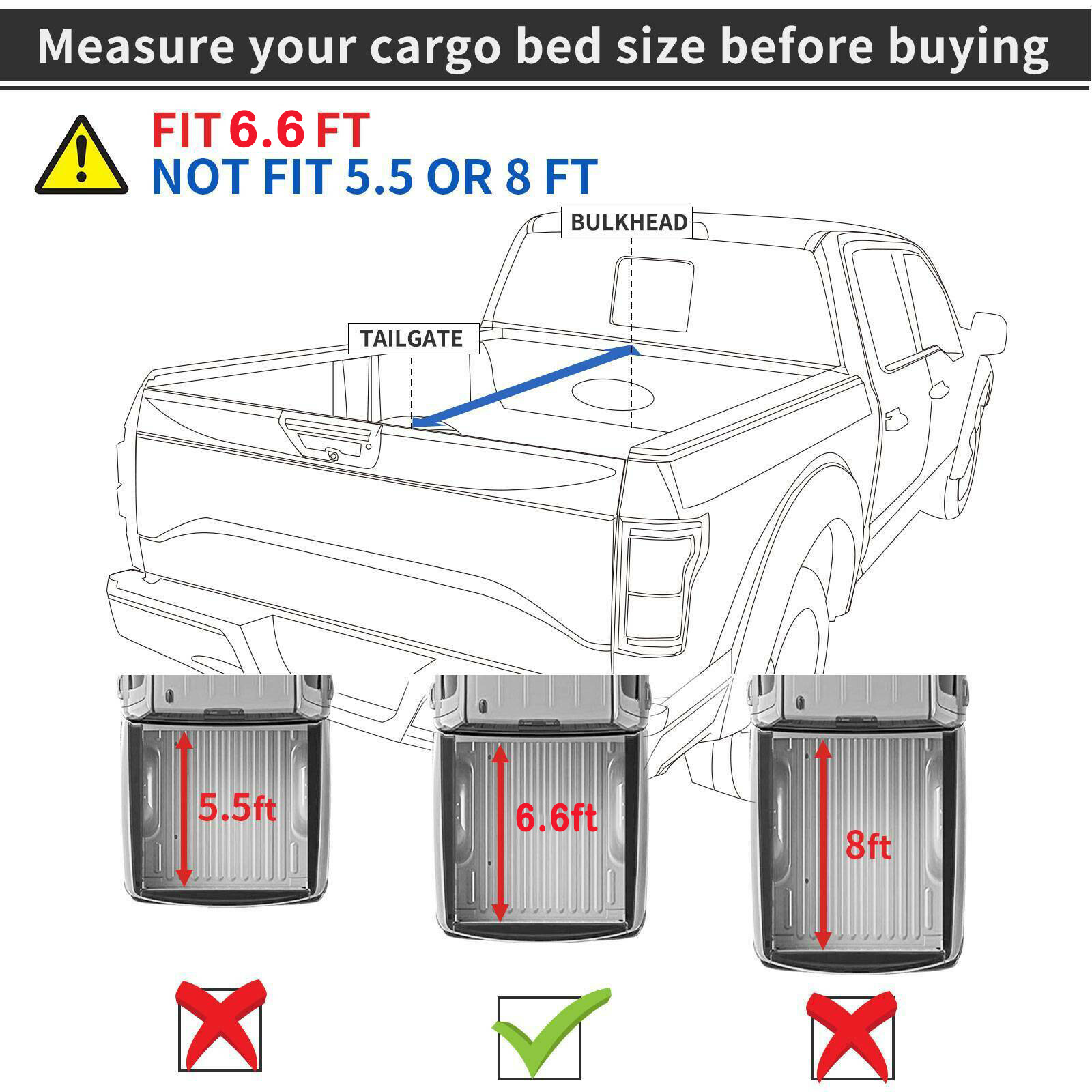 6.5FT 4-Fold Tonneau Cover For 2014-2019 Silverado/Sierra 1500 2500HD 3500 HD