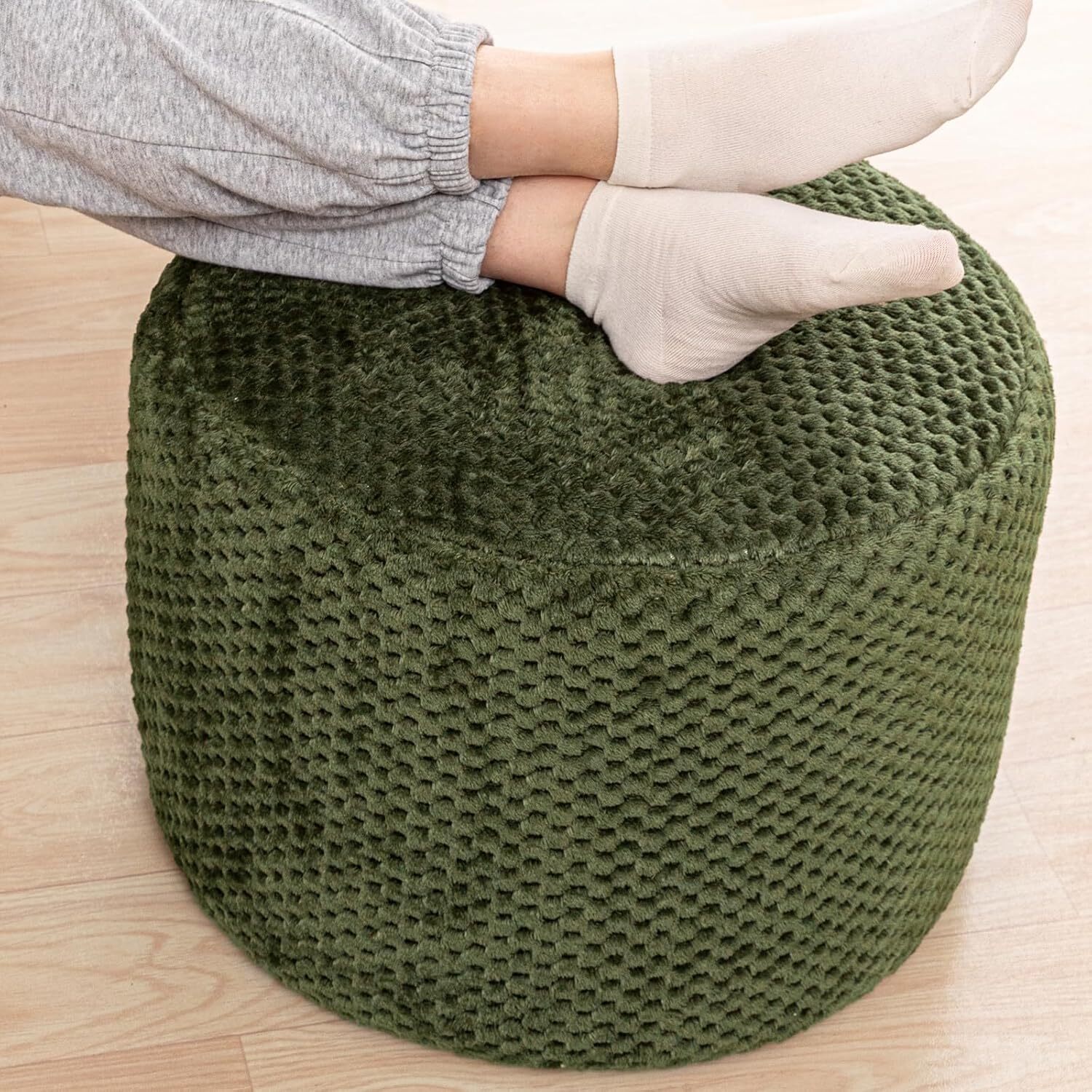 Ottoman Foot Rest Stuffed Round Floor Pouf Cushion Bean Bag Pouf 18X14 20x12 In