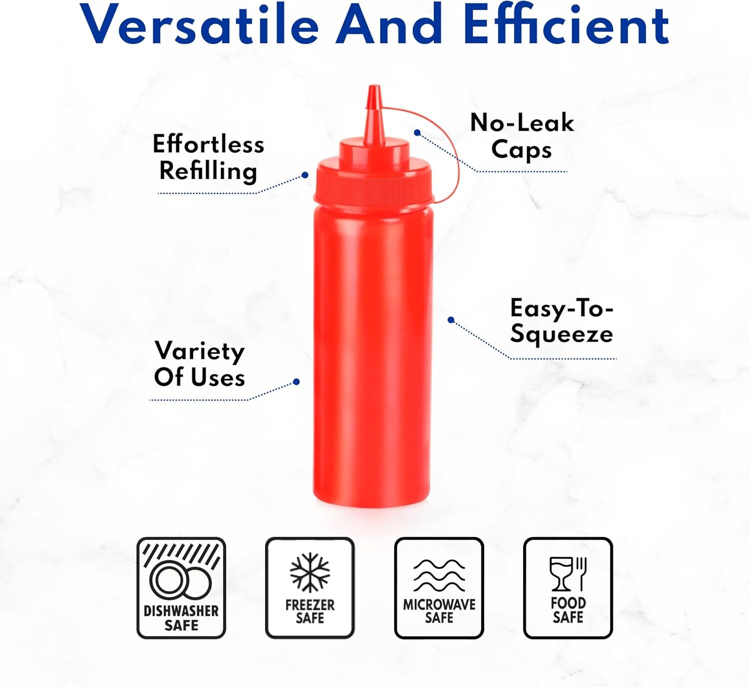 Foodservice Squeeze Bottles, Plastic, Wide Mouth, 32 oz, Clear, Pack of