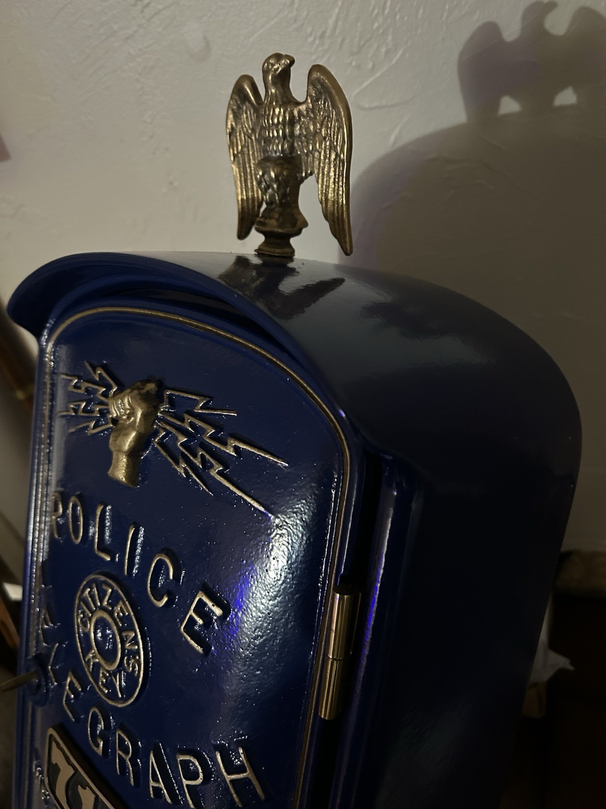 Gamewell Police Call Box With Matching Pedestal And Brass Eagle