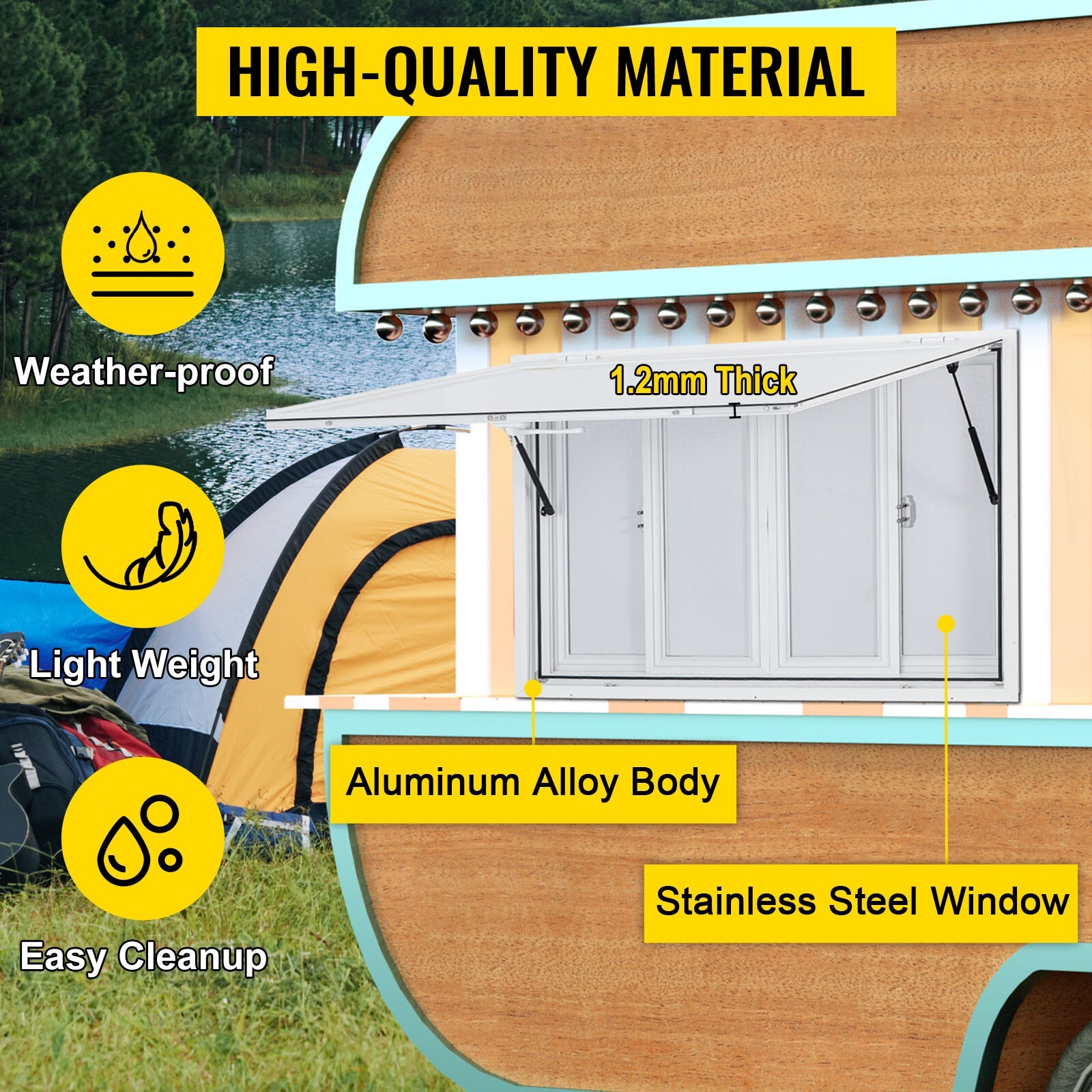 VEVOR 53x33in Concession Stand Trailer Serving Window w/ 4 Screen Windows
