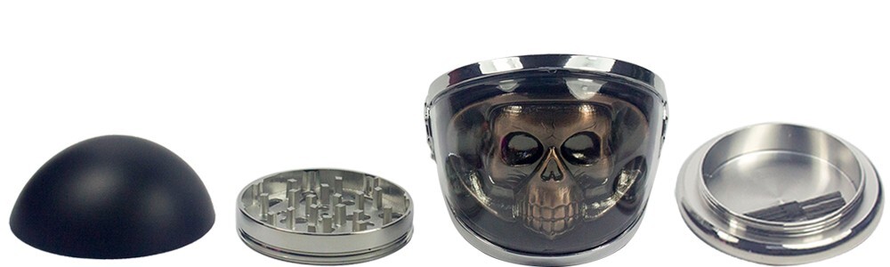 3" 4 PC 3D Copper Metal Skull in Helmet Tobacco Herb Spice Grinder Smoke Crusher
