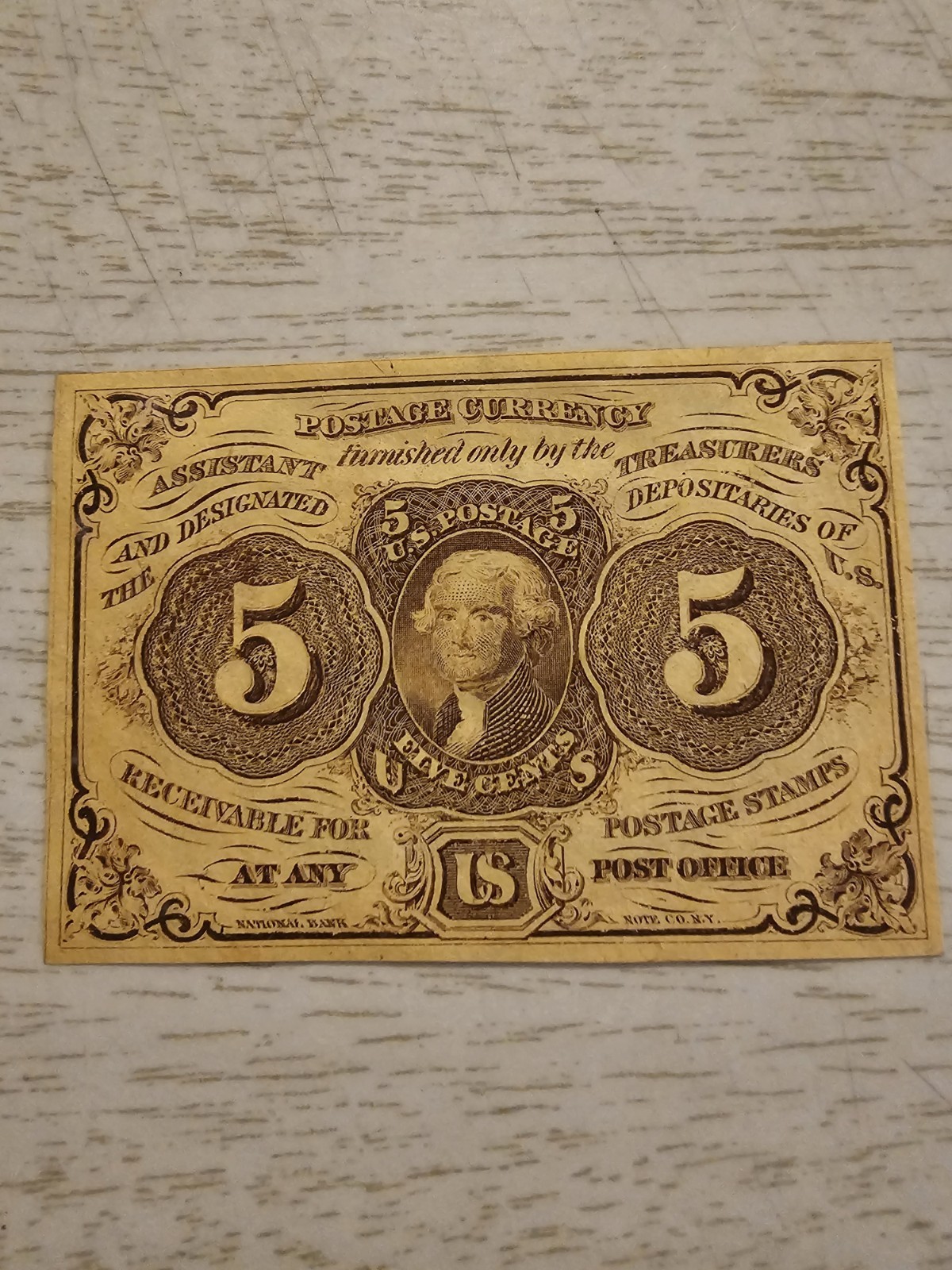 5 Cent First Issue Postage Currency Looks AU #1230 (Straight w Monogram)  #2