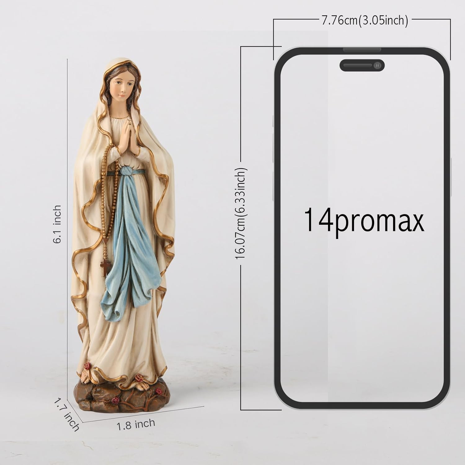 Catholic Our Lady of Lourdes Statue, Blessed Virgin Mary Mother Figure, Insp