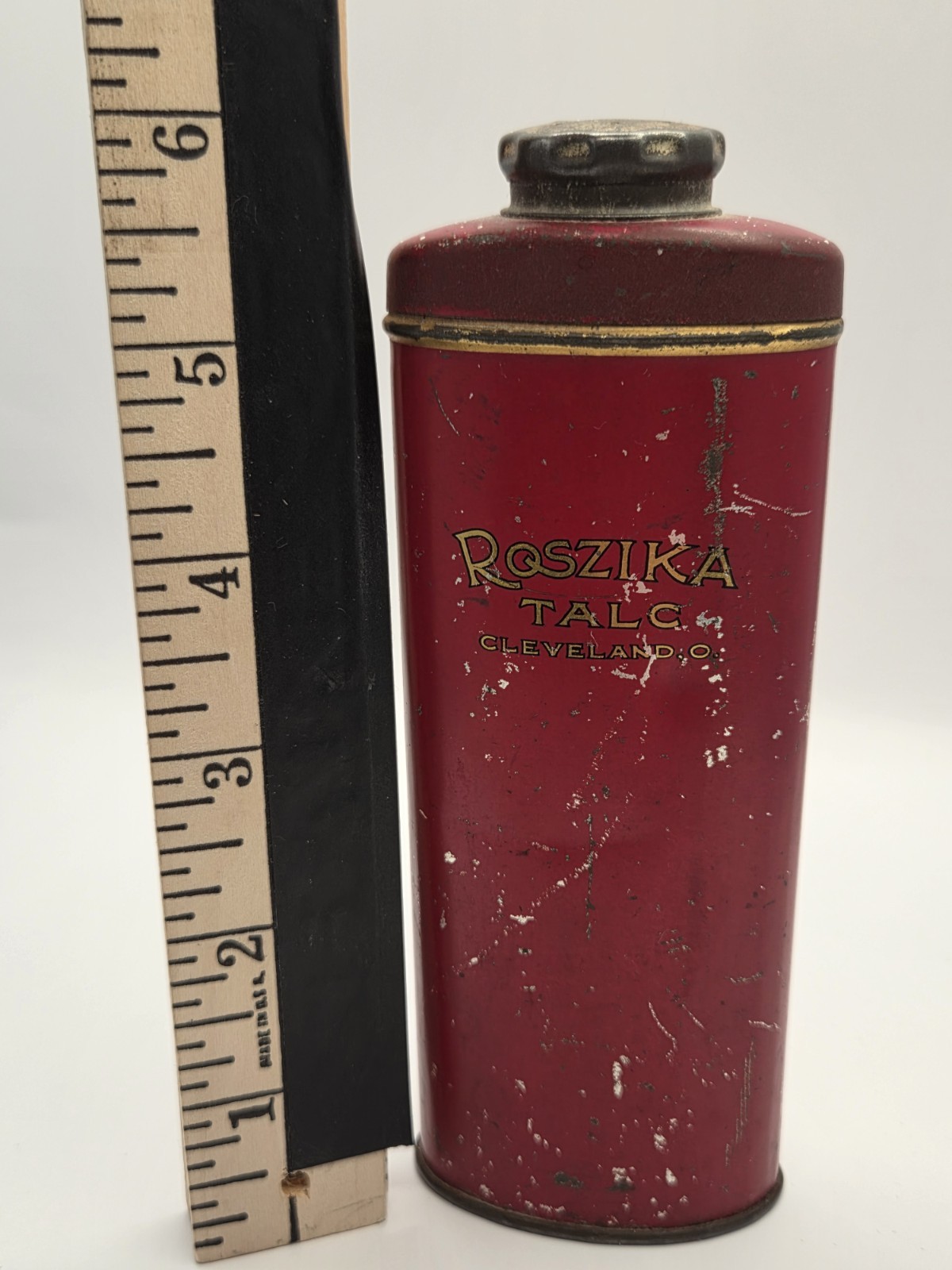Vintage Roszika Talc Red Advertising Tin Cleveland Ohio- Smithsonian Collection