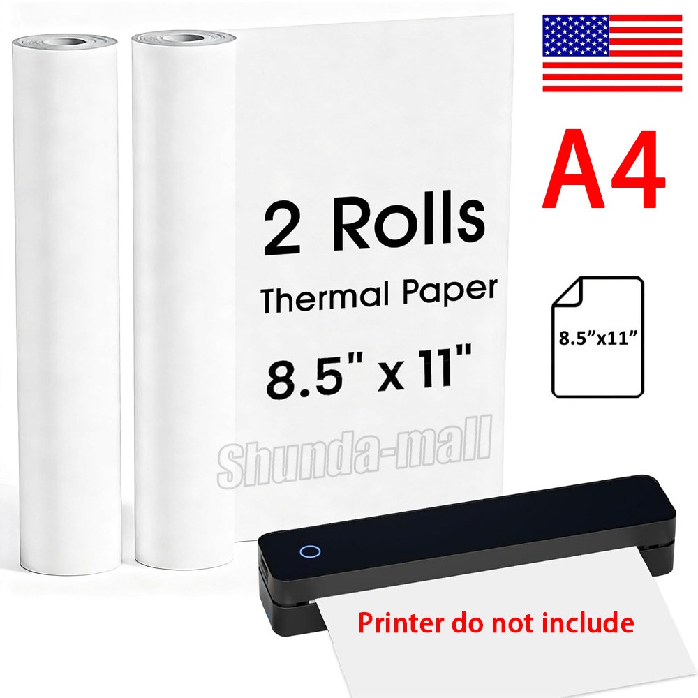 2 Rolls A4 Thermal Printer Paper 8.5x11"  for M08F M832 M834 Portable Printer US