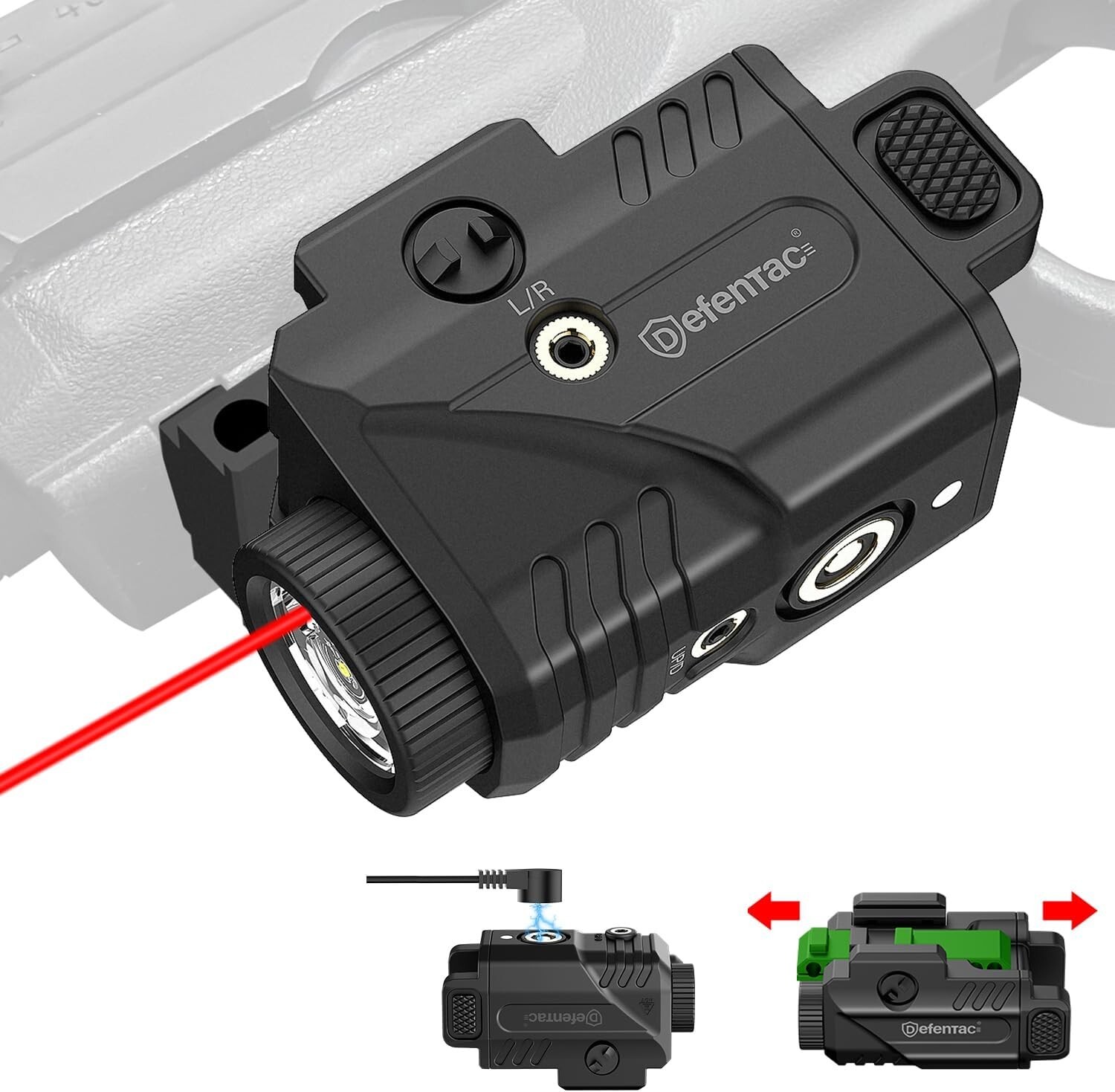 DEFENTAC Magnetic Charging 600lm Flashlight & Red Laser Sight for Picatinny Rail