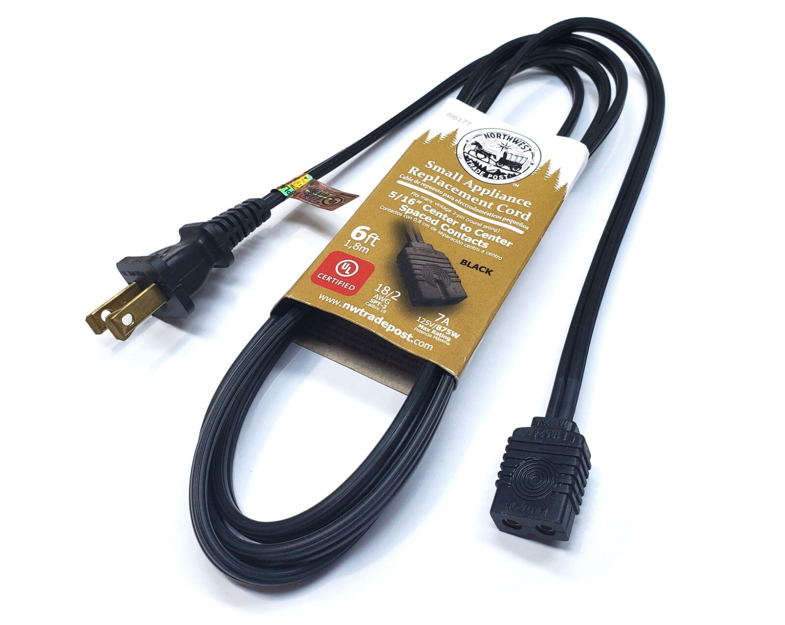 Replacement 6ft Power Cord for Vintage Solid State TV Stereo Radio 2-Prong Pin