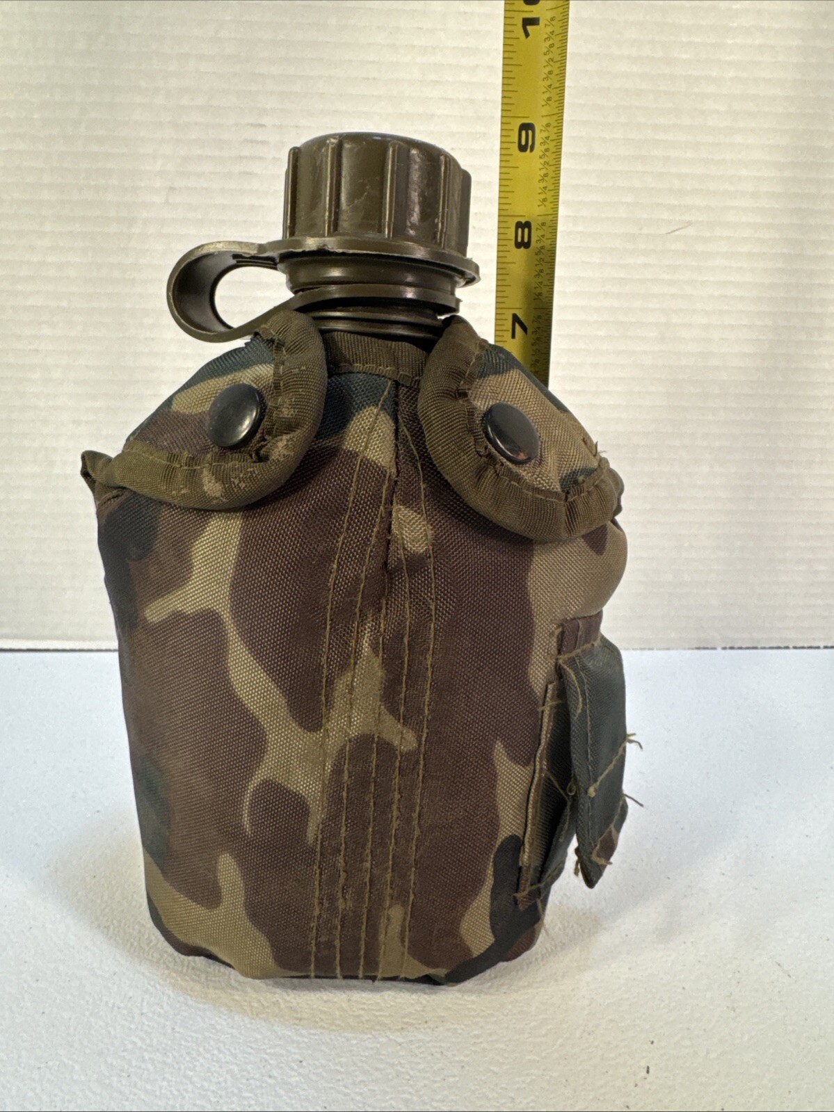 Olive Green Canteen Bottle with Camouflage Pouch Case, Used