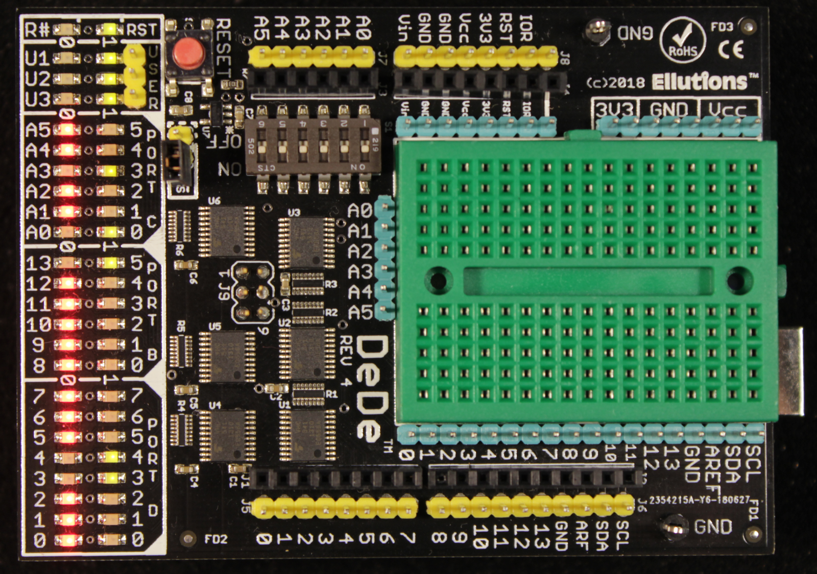DeDe DEbug & DEvelopment Shield for Arduino UNOs & Compatibles
