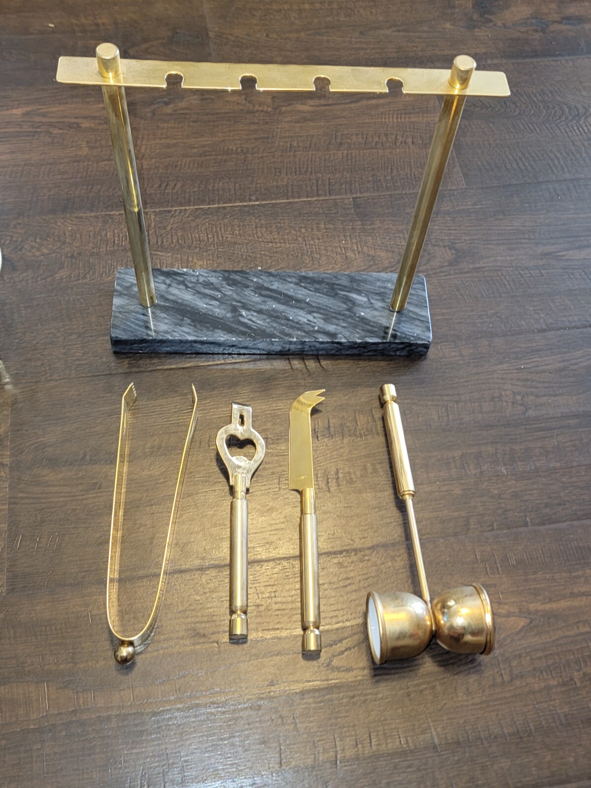 Bar Tool set w/ Marble stand Mid century modern Brass/Gold Home Decor