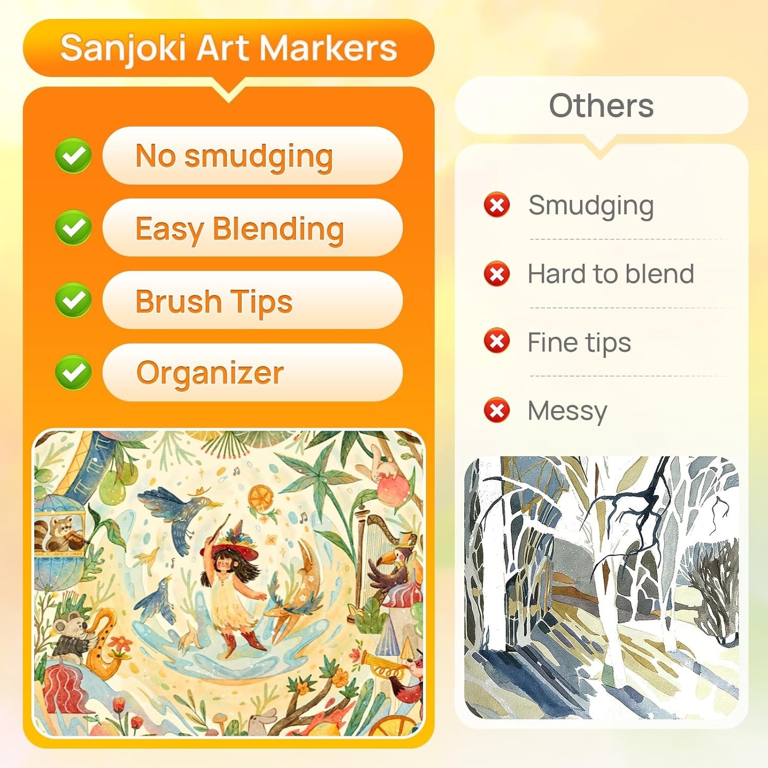 SANJOKI Art Markers 120 Brush Tips Alcohol Markers