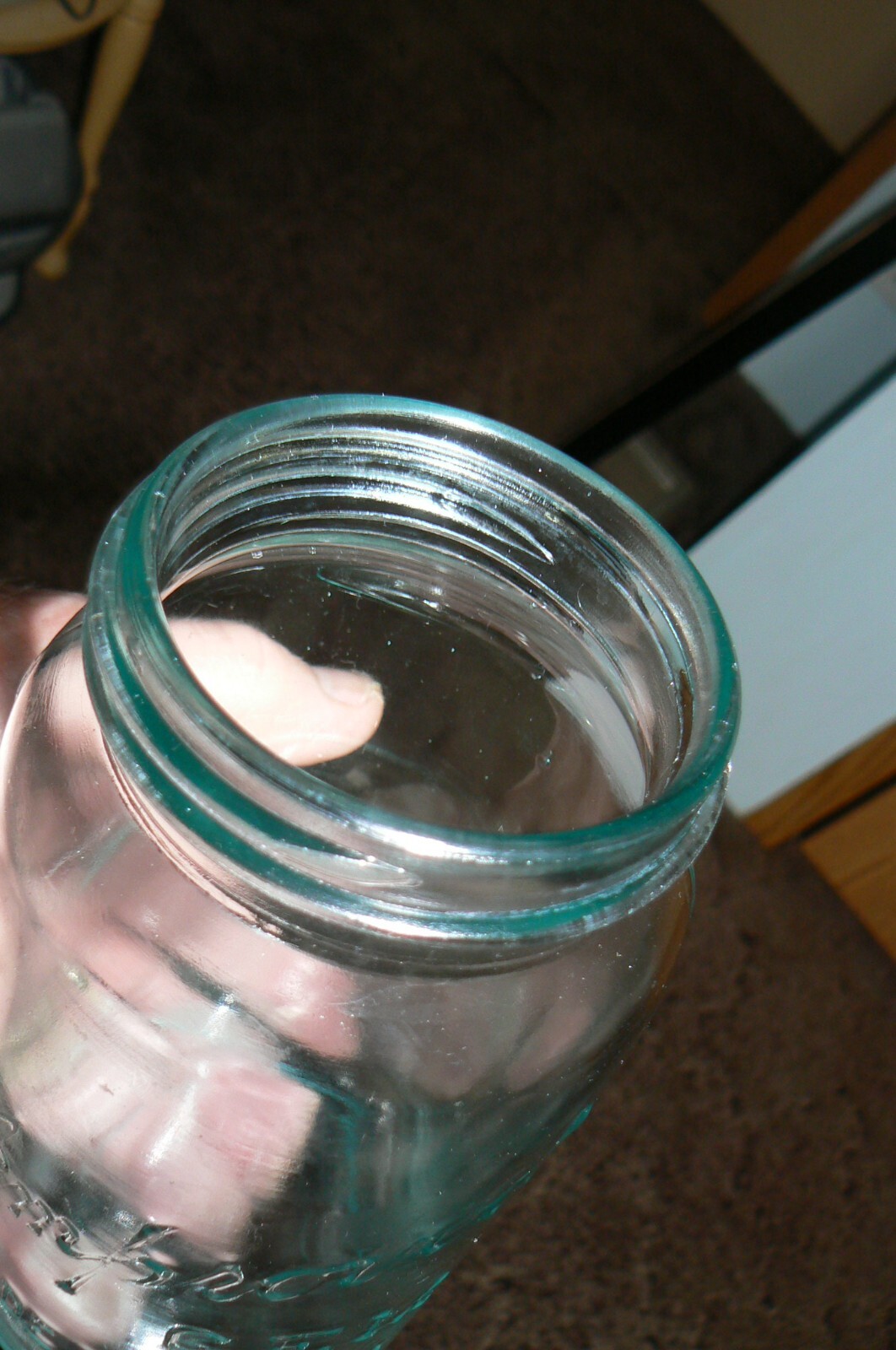 RARE 1920s Qt. Improved Gem Blue glass canning jar made by ( SDH ) from Canada,